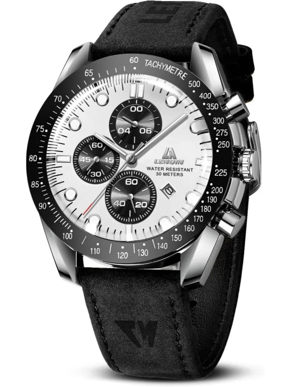 Men's Black White Analog Quartz Leather Waterproof Luminous Luxury Casual Watch